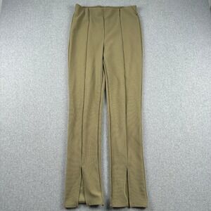 H&M Pants Womens L Ribbed High Rise Olive Green Front Slit Hem Stretch Leggings